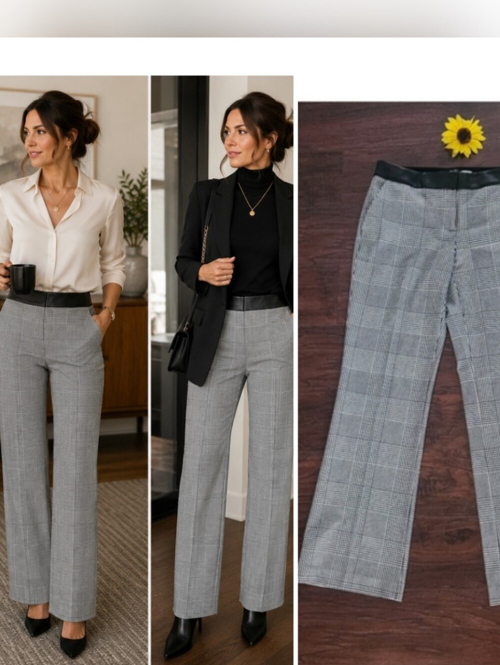 KARL LAGERFELD PARIS Plaid Faux-Leather-Waist Pants